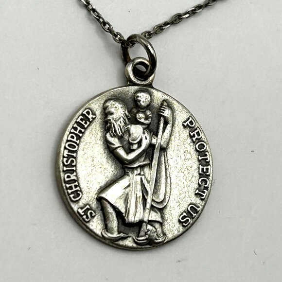 Sterling Silver St Christopher Medal Necklace 16” 925 Italy Chain Religious - Picture 1 of 9
